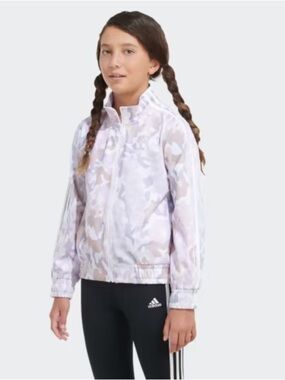 NWT-adidas Girls' Pastel Camo 3-Stripe Tricot Jacket - Lavender/Blush/White